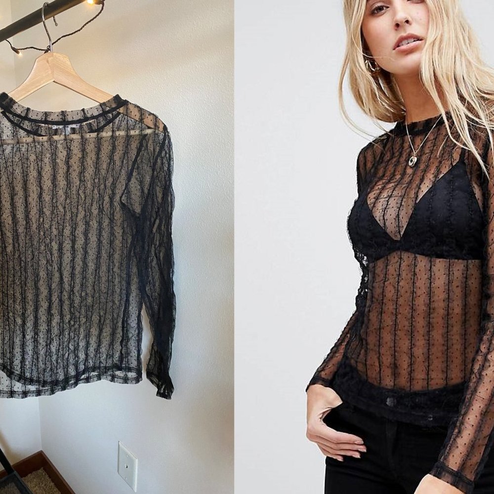 (US 4/S) NEW Wild Honey long sleeve top in sheer paneled mesh, never worn